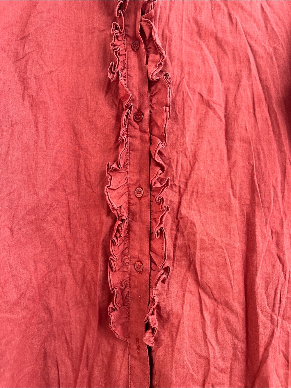 Peruvian Connection Ruffled Front Long-Sleeve Red Blouse - Picture 4 of 5